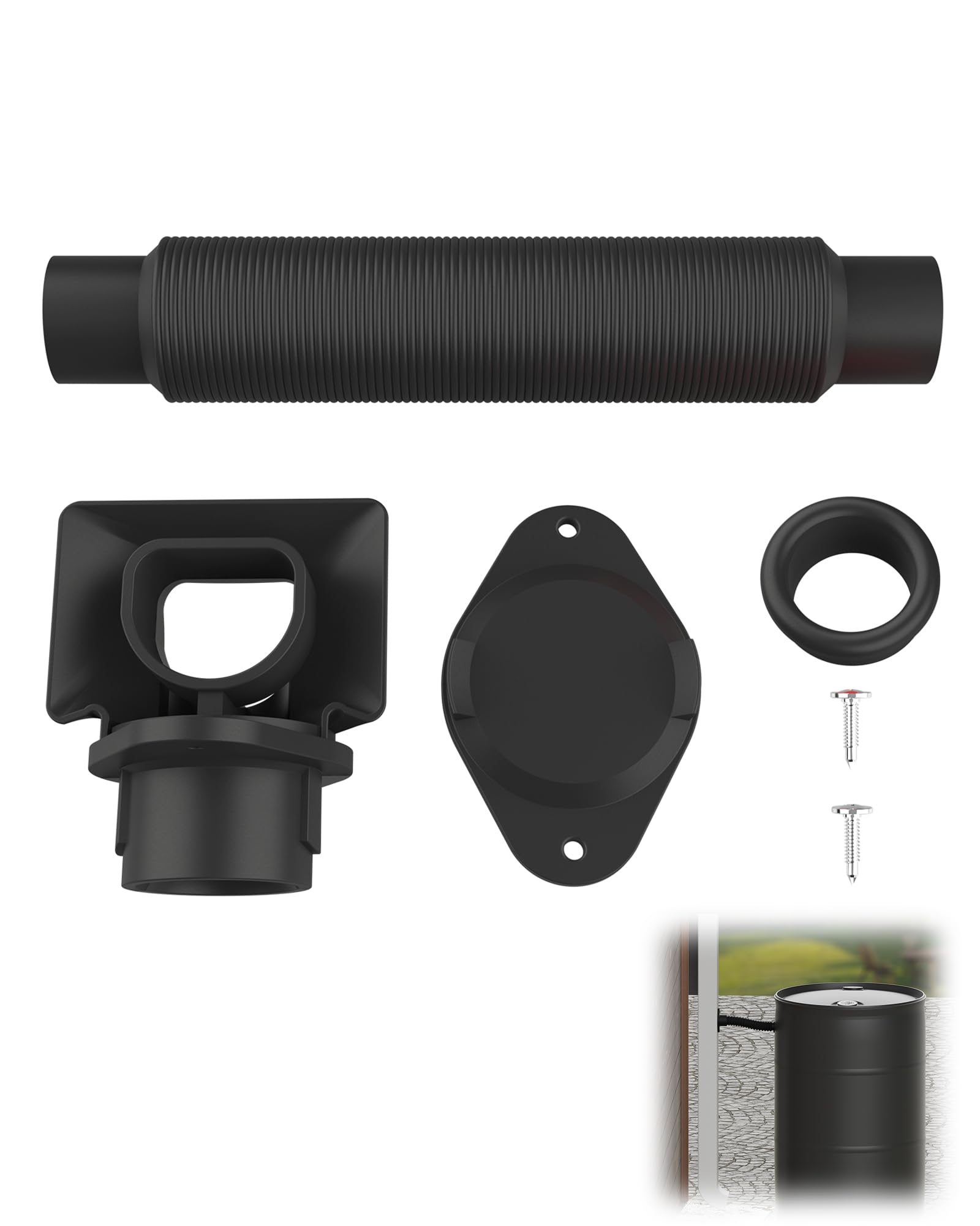 OAYAYONI front view diverter on rectangular downspout showing easy install benefit