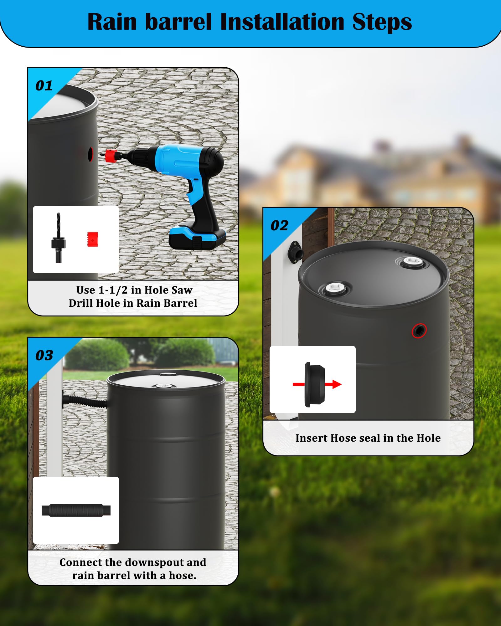 OAYAYONI diverter attached to rectangular downspout demonstrating no-downspout-removal ease