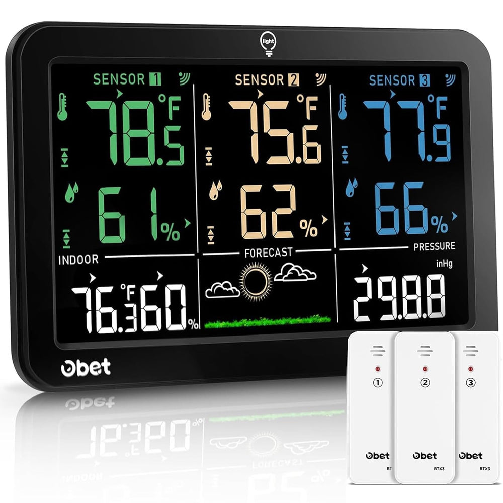 OBET console front color display showing temp and humidity for quick monitoring