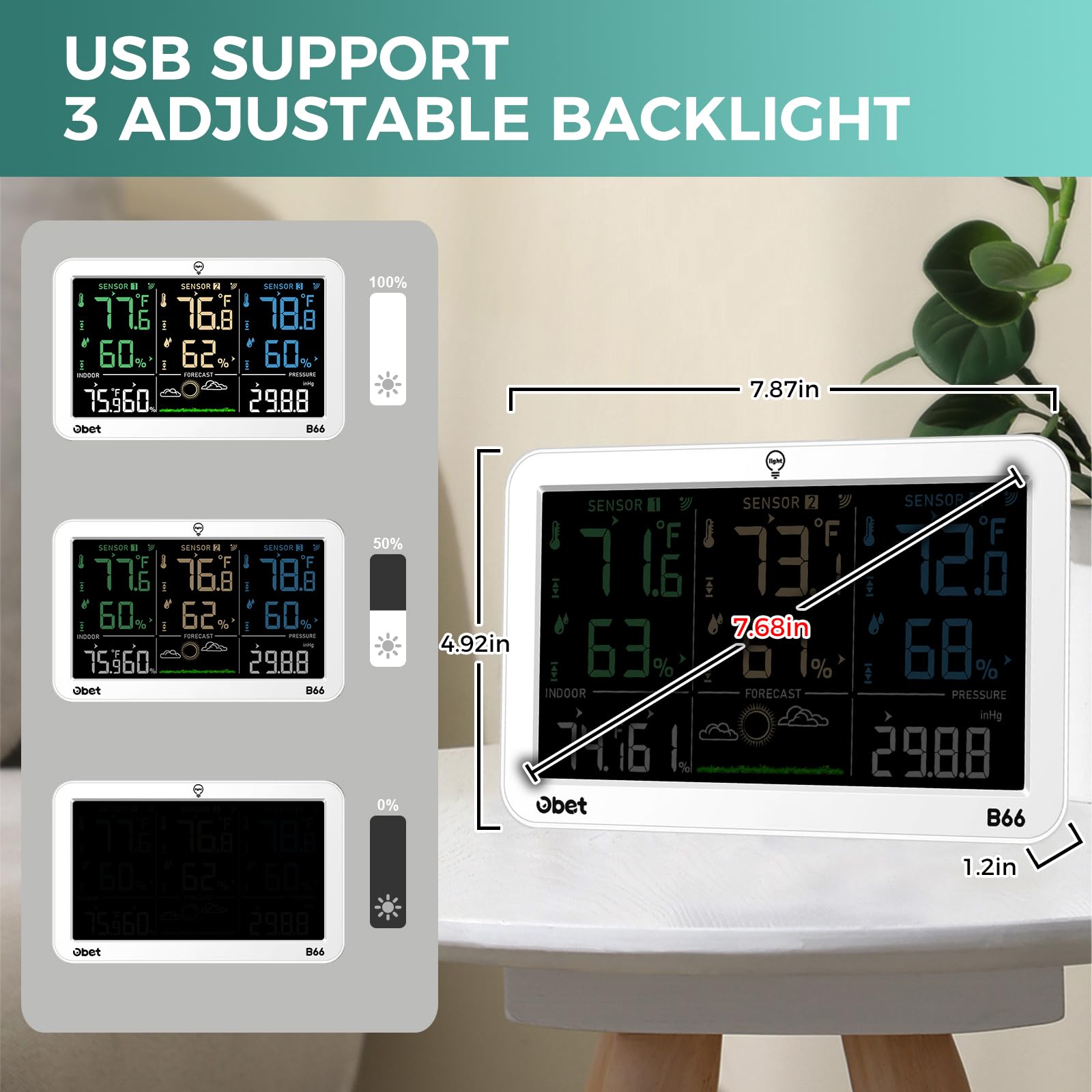 OBET display night backlight mode offering clear visibility and adjustable brightness