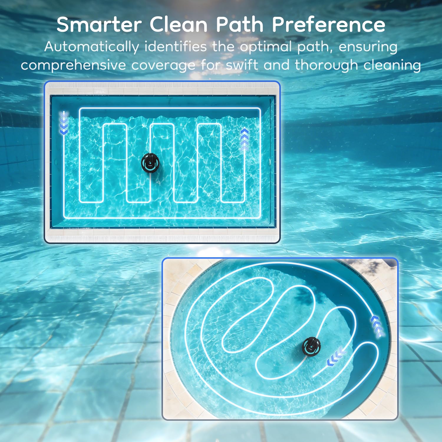 Obito H1 operating in pool showing cordless convenience and cleanliness