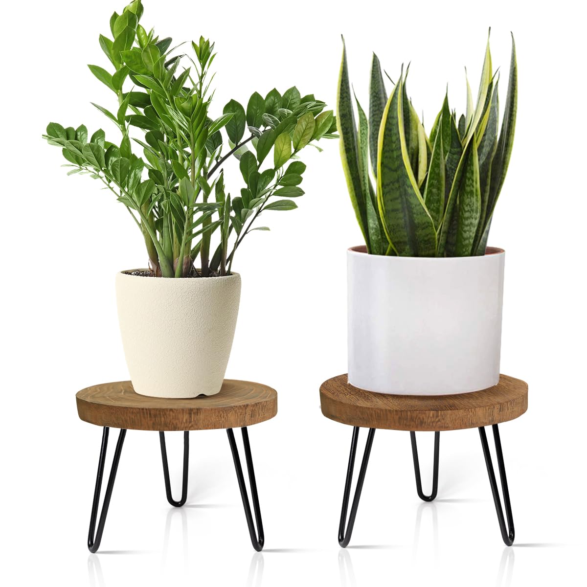 OBTAIN front view of two wooden plant stands boosting decor
