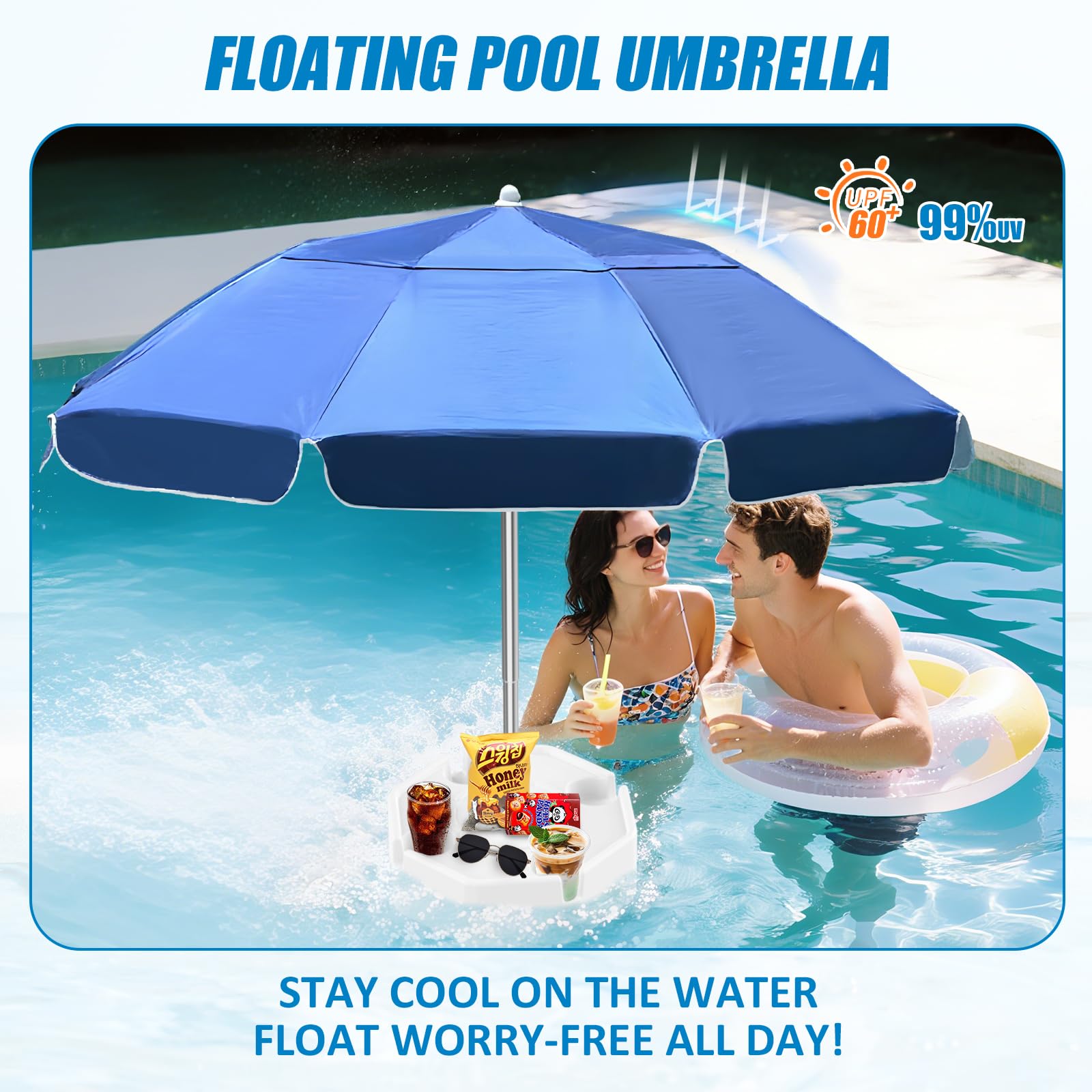 OceanaFlow floating tabletop with deep cup holders keeping drinks stable