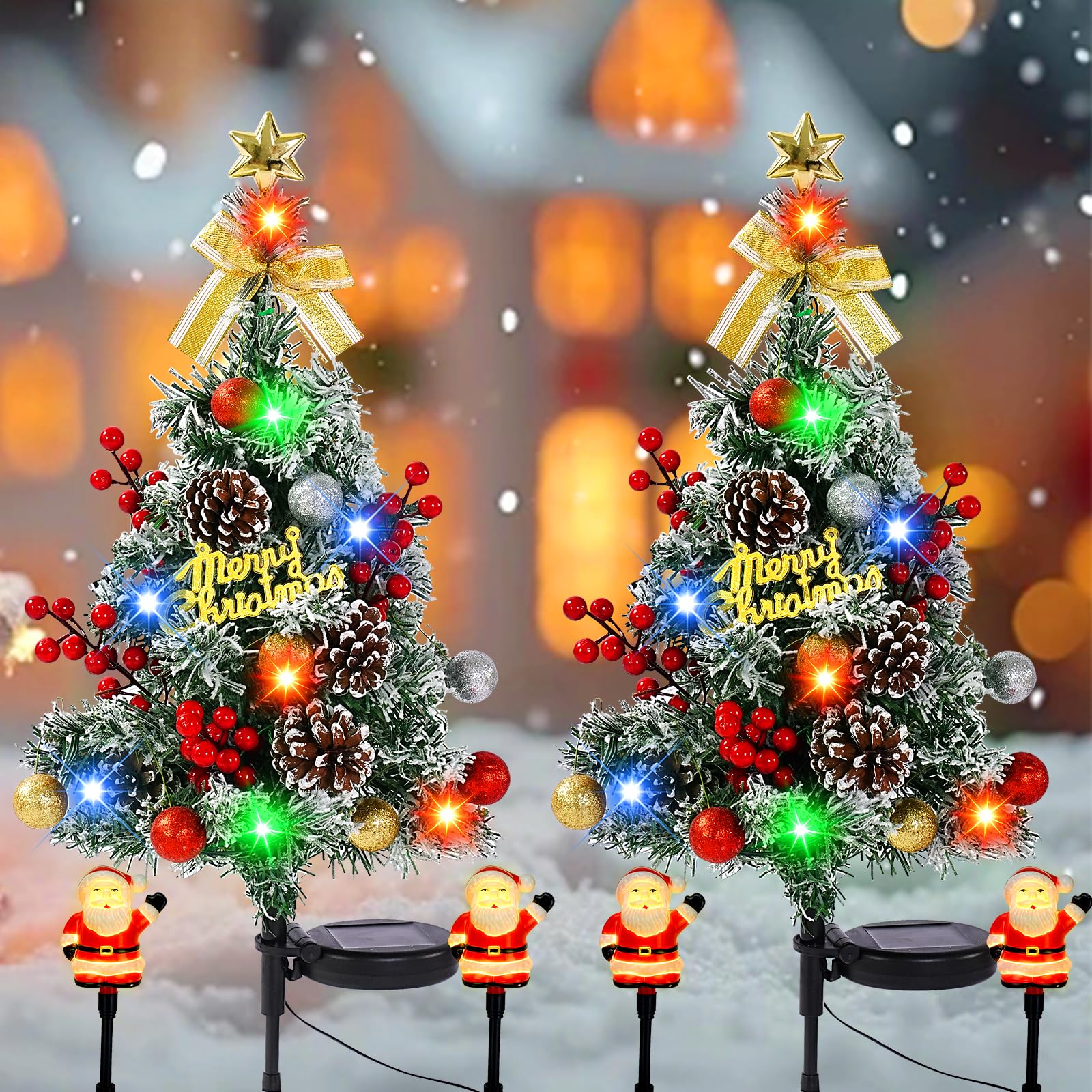 OceanWings front view of tree showing lights and ornaments enhancing curb appeal