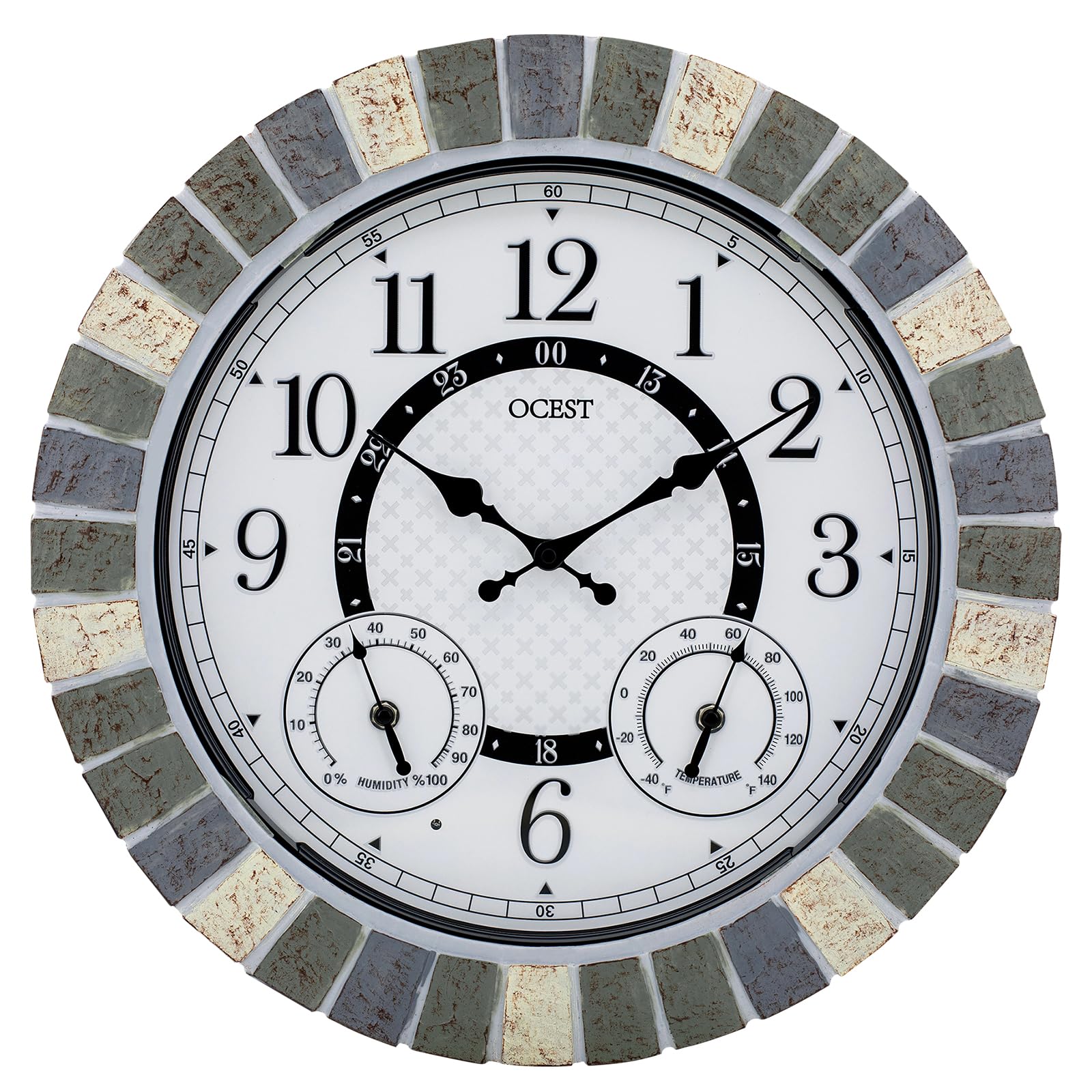OCEST front view clock face shows clear numbers and readable time for easy outdoor viewing