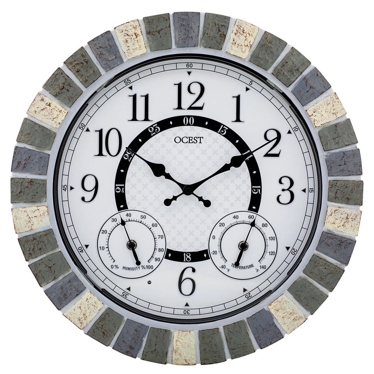 OCEST front view clock face shows clear numbers and readable time for easy outdoor viewing