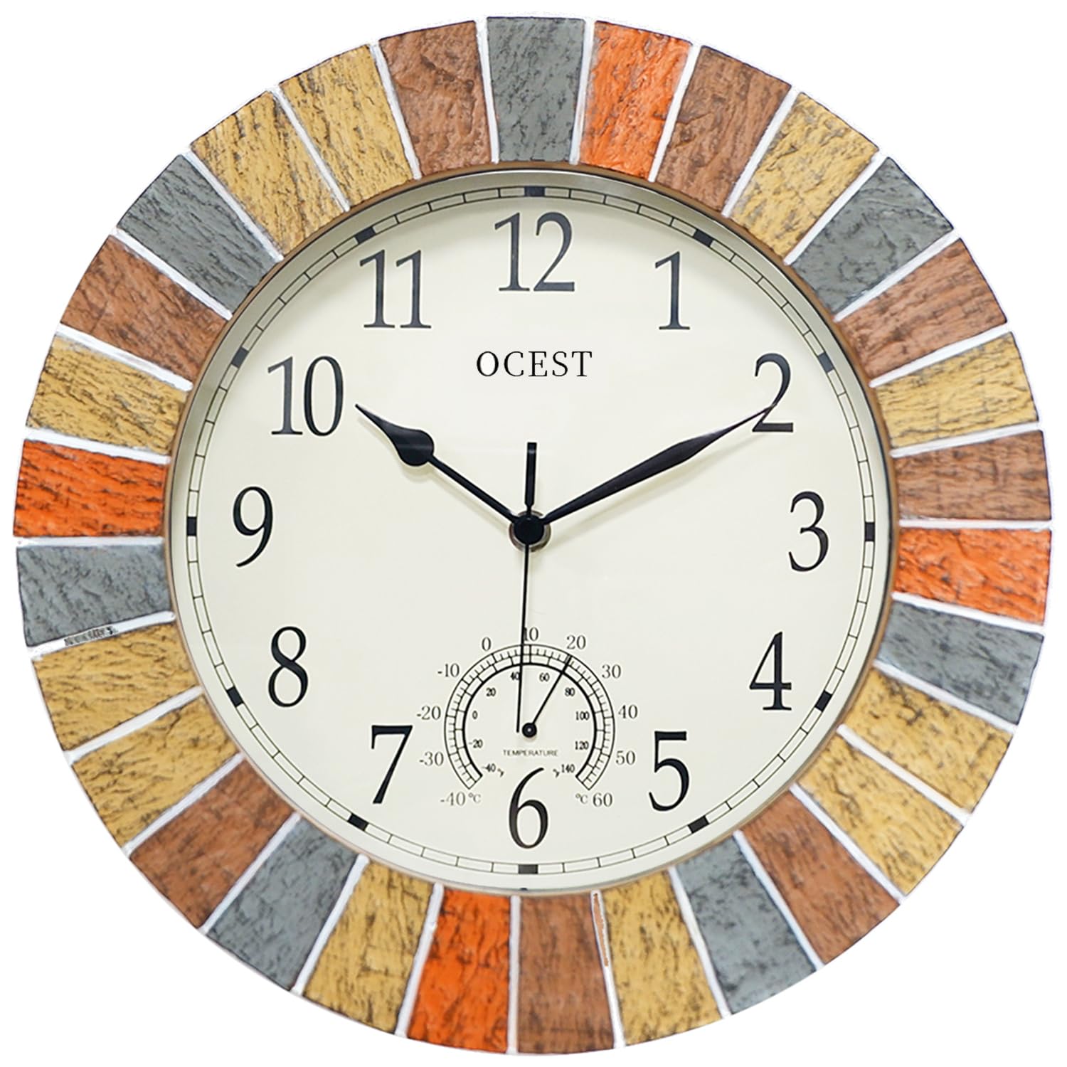 OCEST front view yellow clock showing bold numerals and clear time