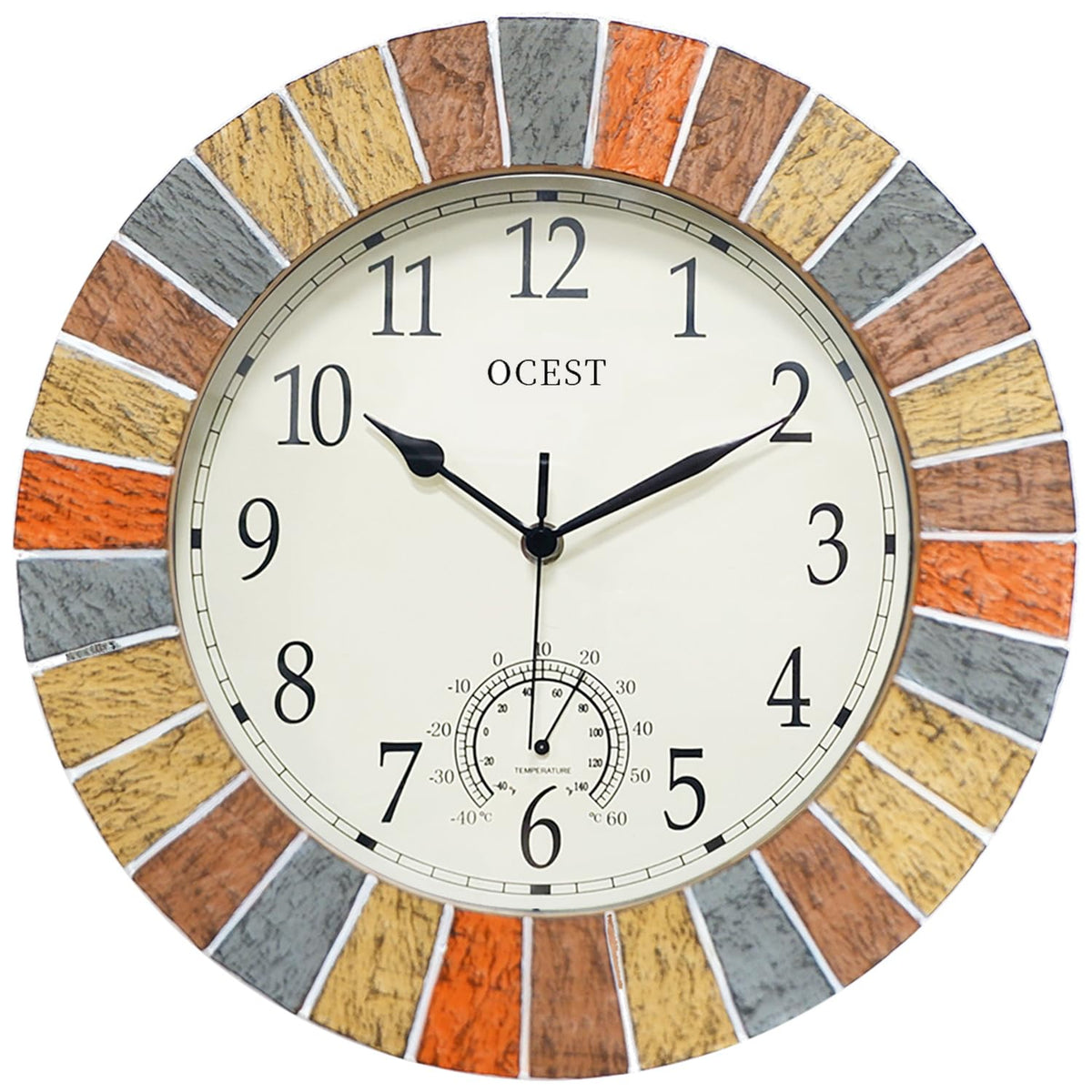 OCEST front view yellow clock showing bold numerals and clear time