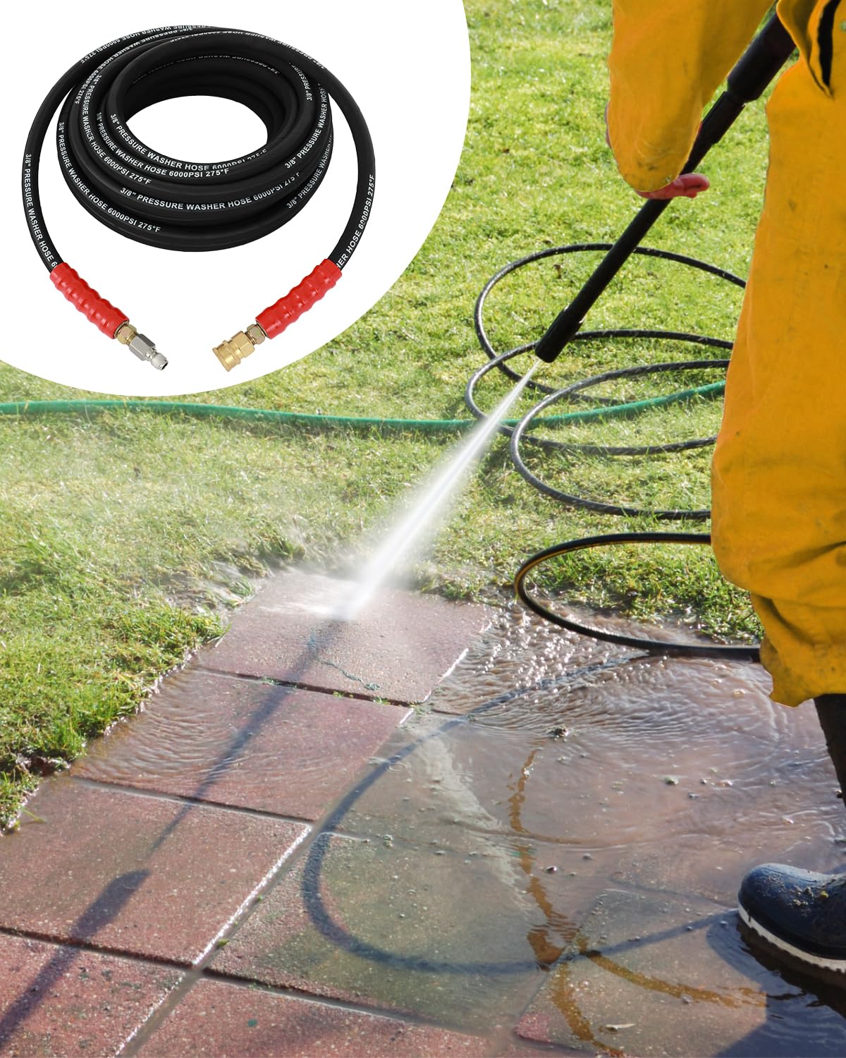 OCPTY hose beside measuring tape showing 50ft scale for job planning