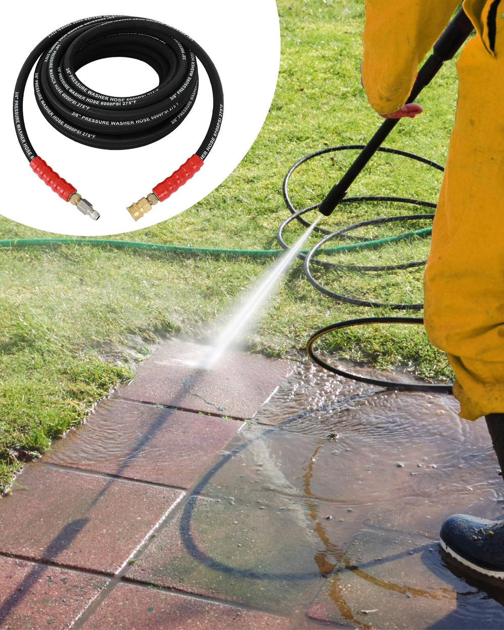 OCPTY hose beside measuring tape showing 50ft scale for job planning