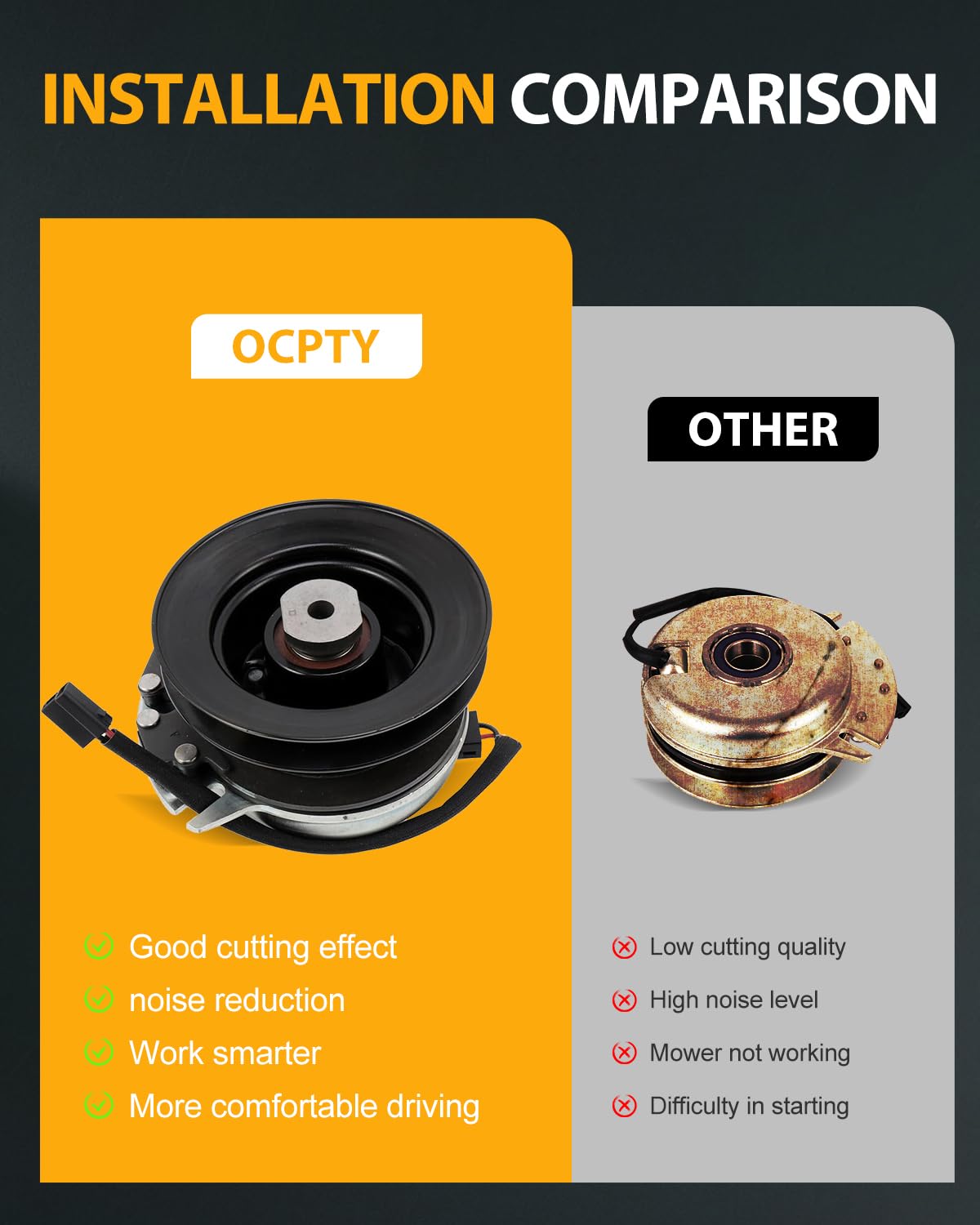 OCPTY unit mounted on mower deck illustrating correct fit and restored blade control