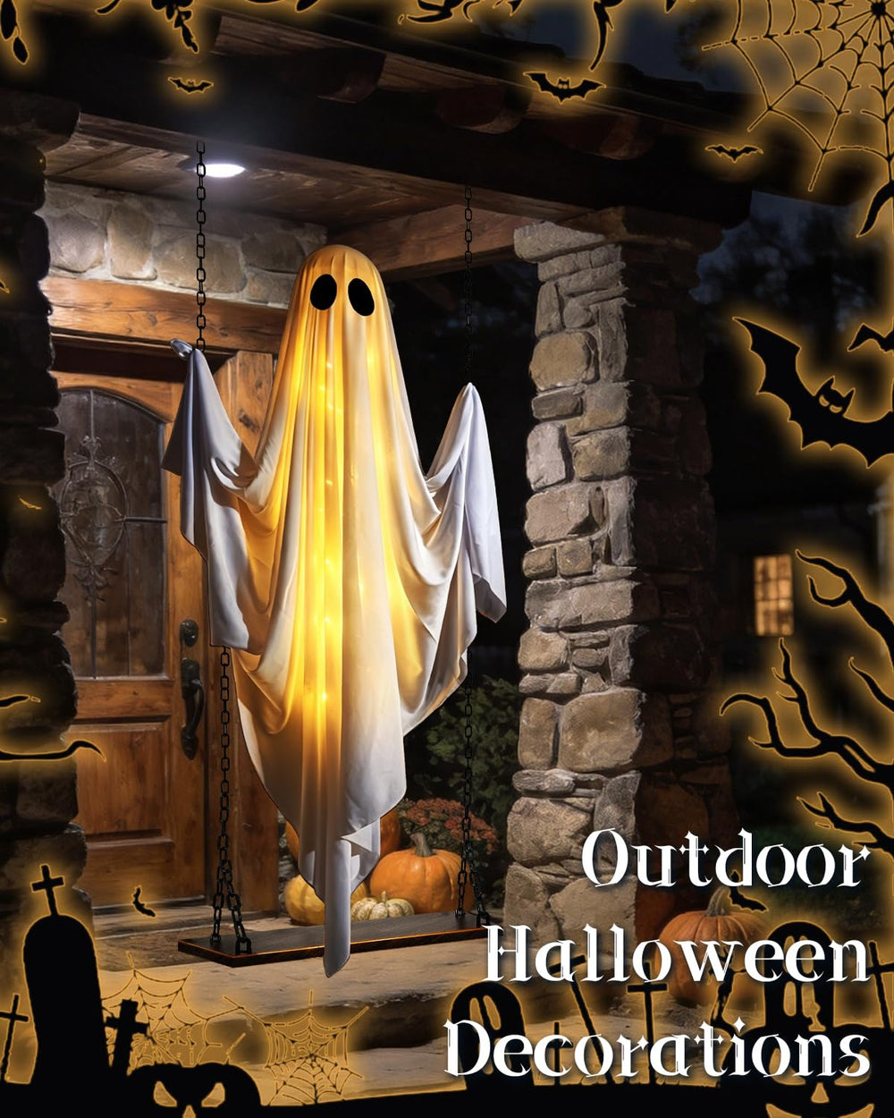 ODANXIA illuminated ghost swinging in yard creating spooky atmosphere