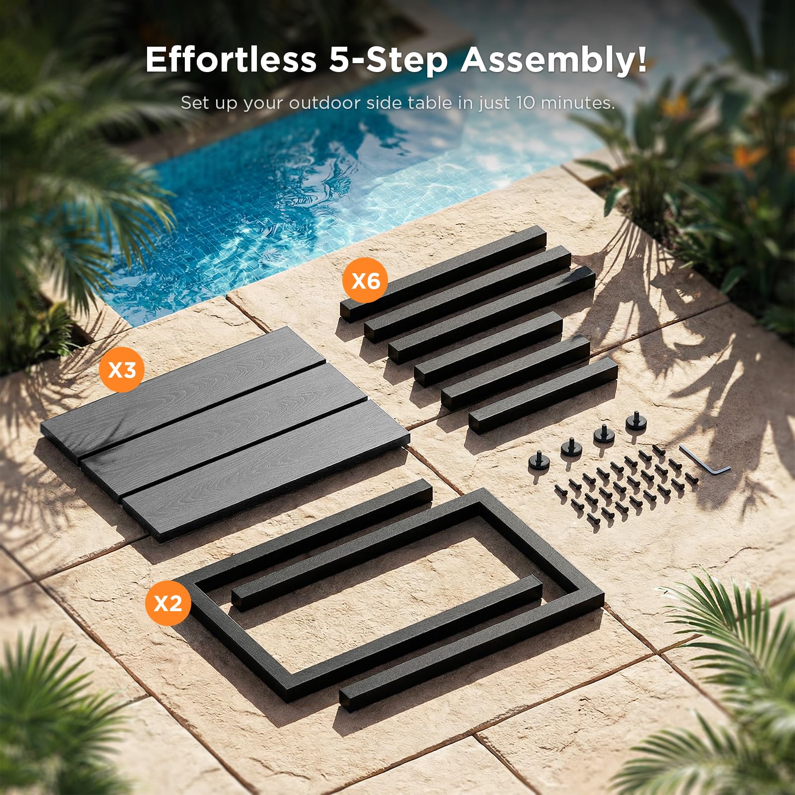 ODK labeled parts and tools laid out showing quick five-step assembly