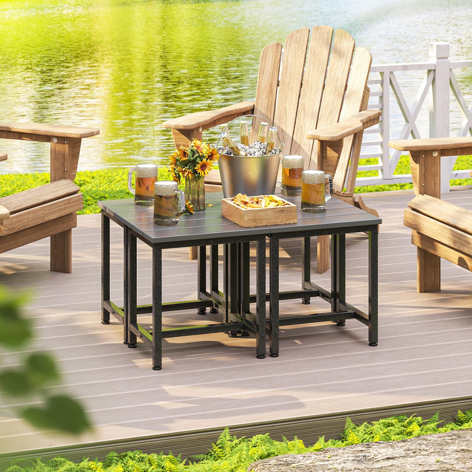 ODK table next to chair showing scale and space-saving patio benefit