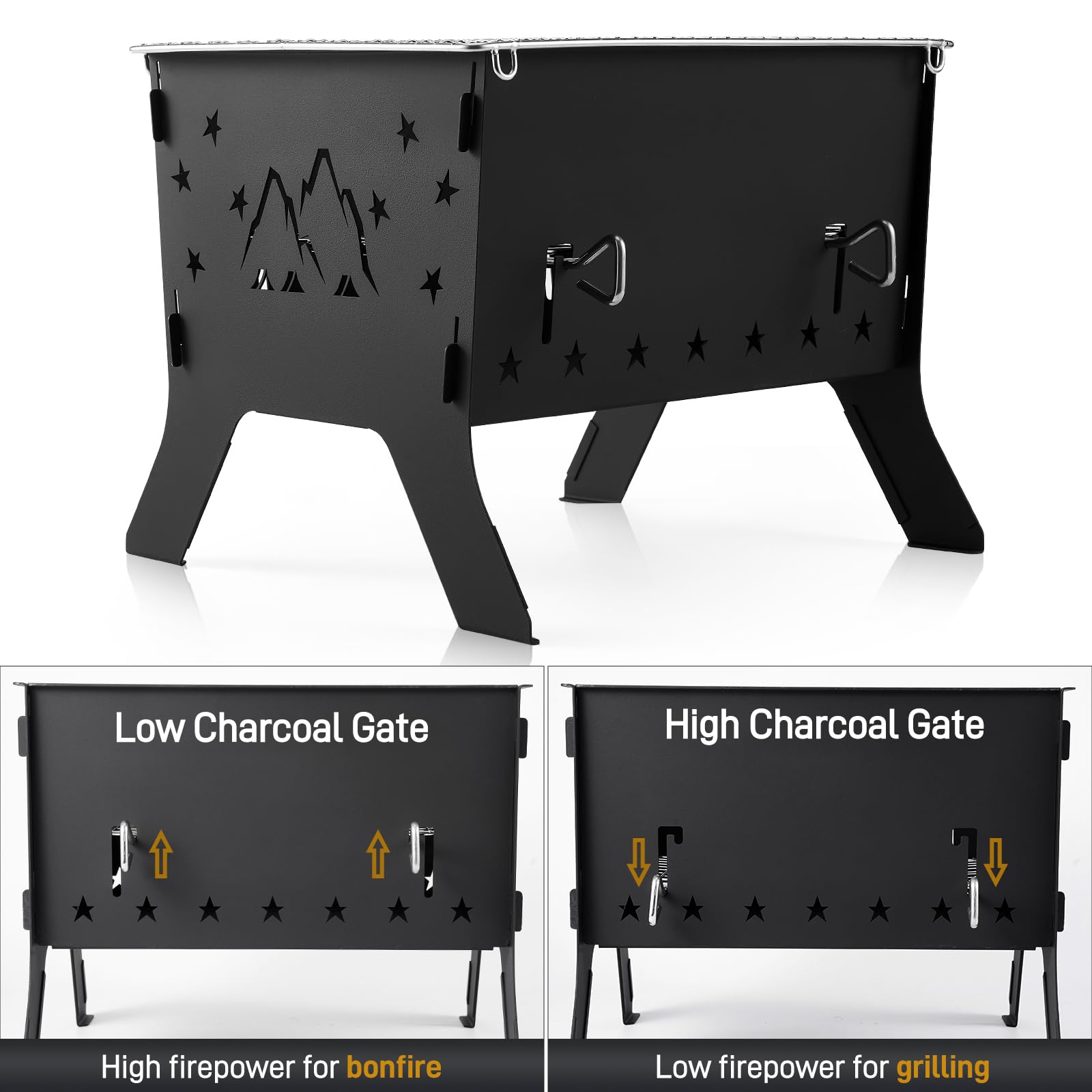 Odoland grill in use with glowing charcoal providing steady heat for searing