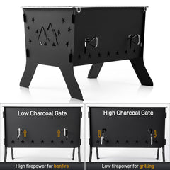 Odoland grill in use with glowing charcoal providing steady heat for searing