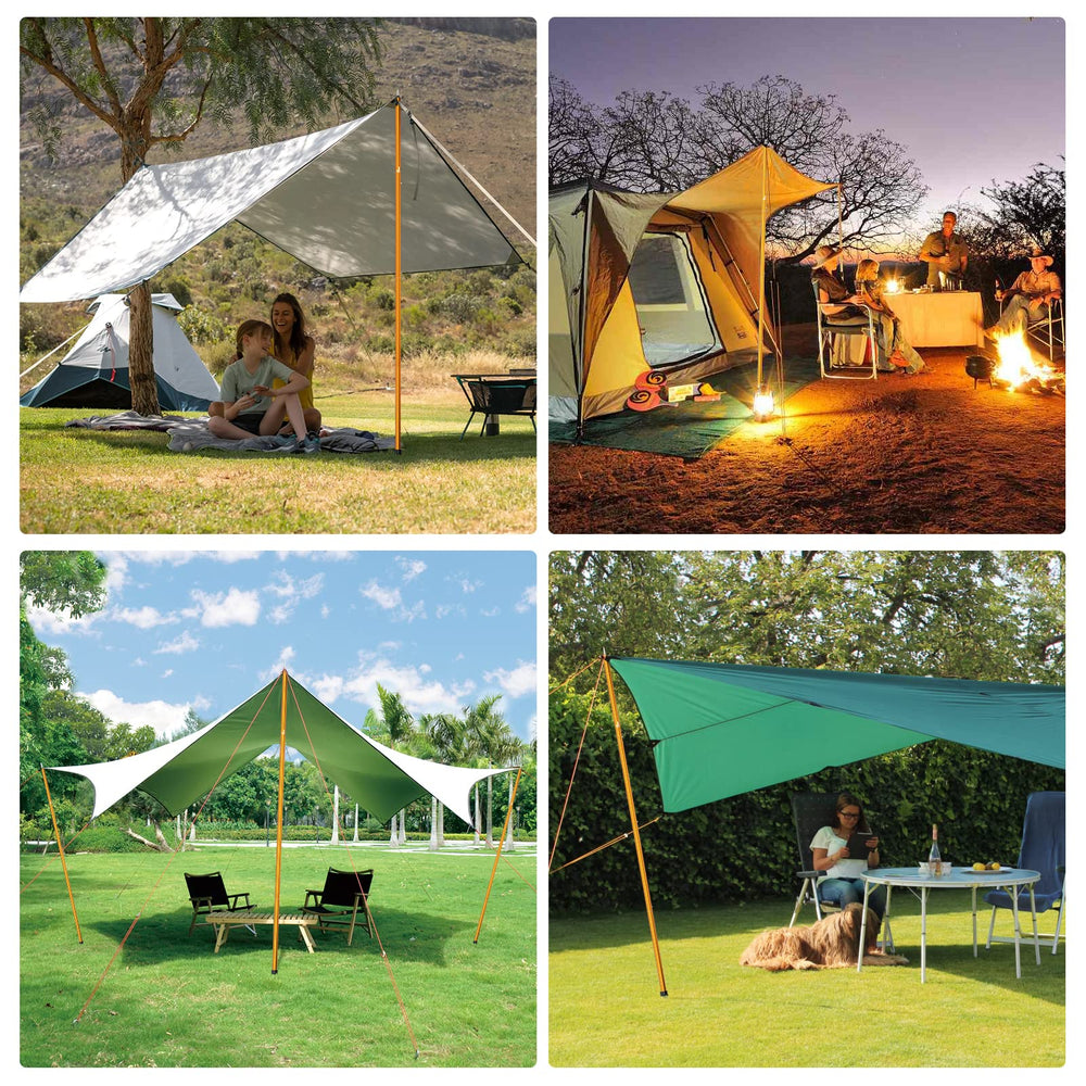 Odoland poles in camping scene showing lightweight shelter support advantage