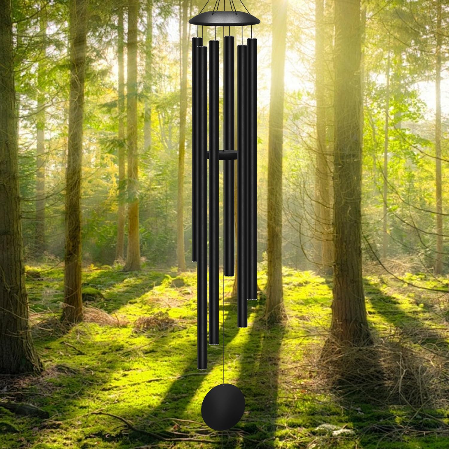ODRODR front view of full 66-inch wind chime showing elegant silhouette and ambiance