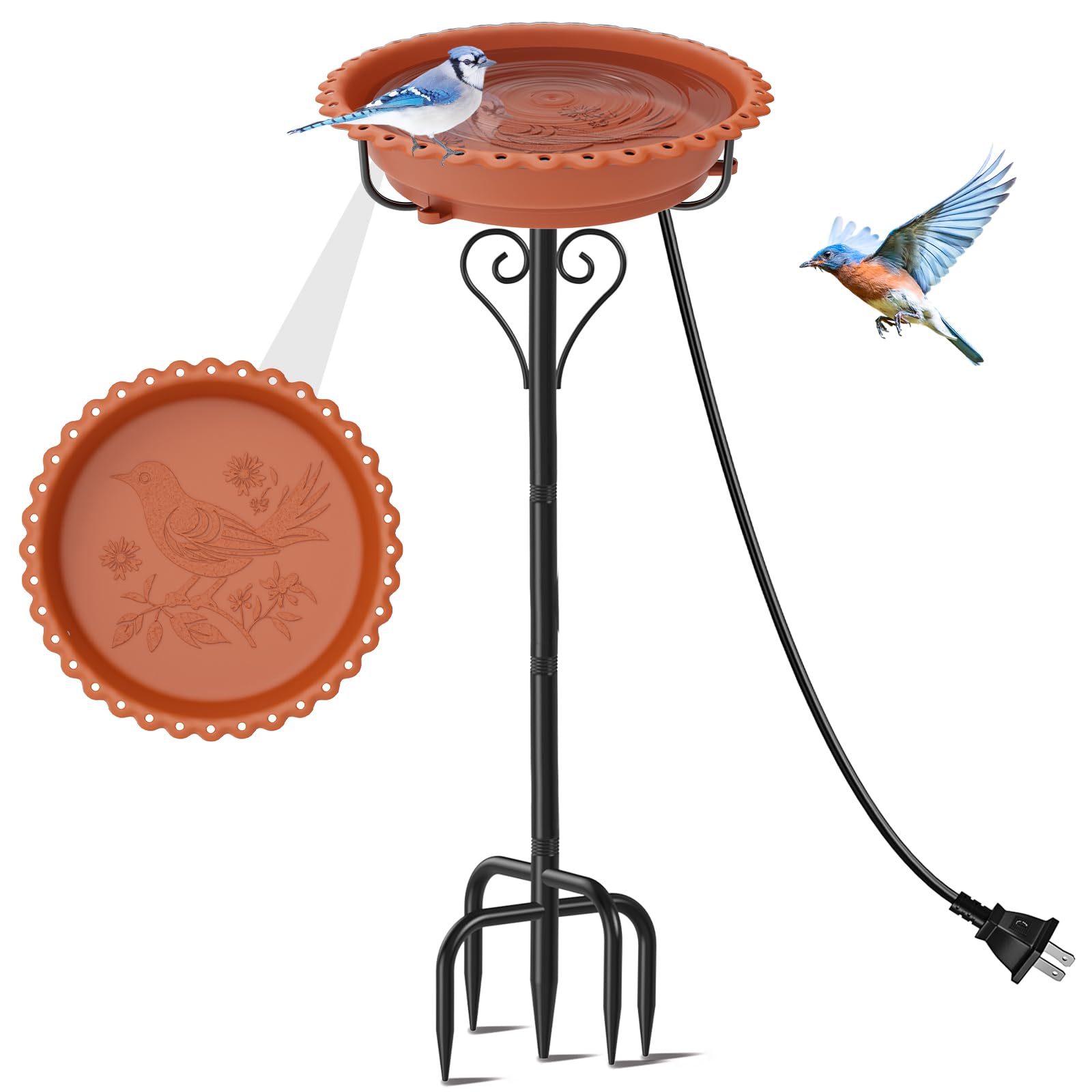 ODSNANIE front view brown bird bath shows full freestanding design and durable finish