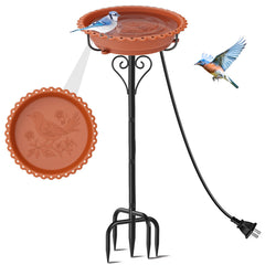 ODSNANIE front view brown bird bath shows full freestanding design and durable finish