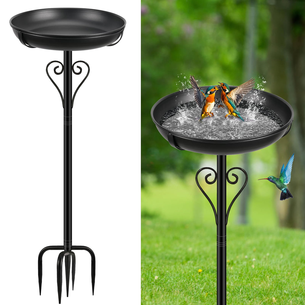 ODSNANIE front view of metal bird bath showing vintage design and garden benefit