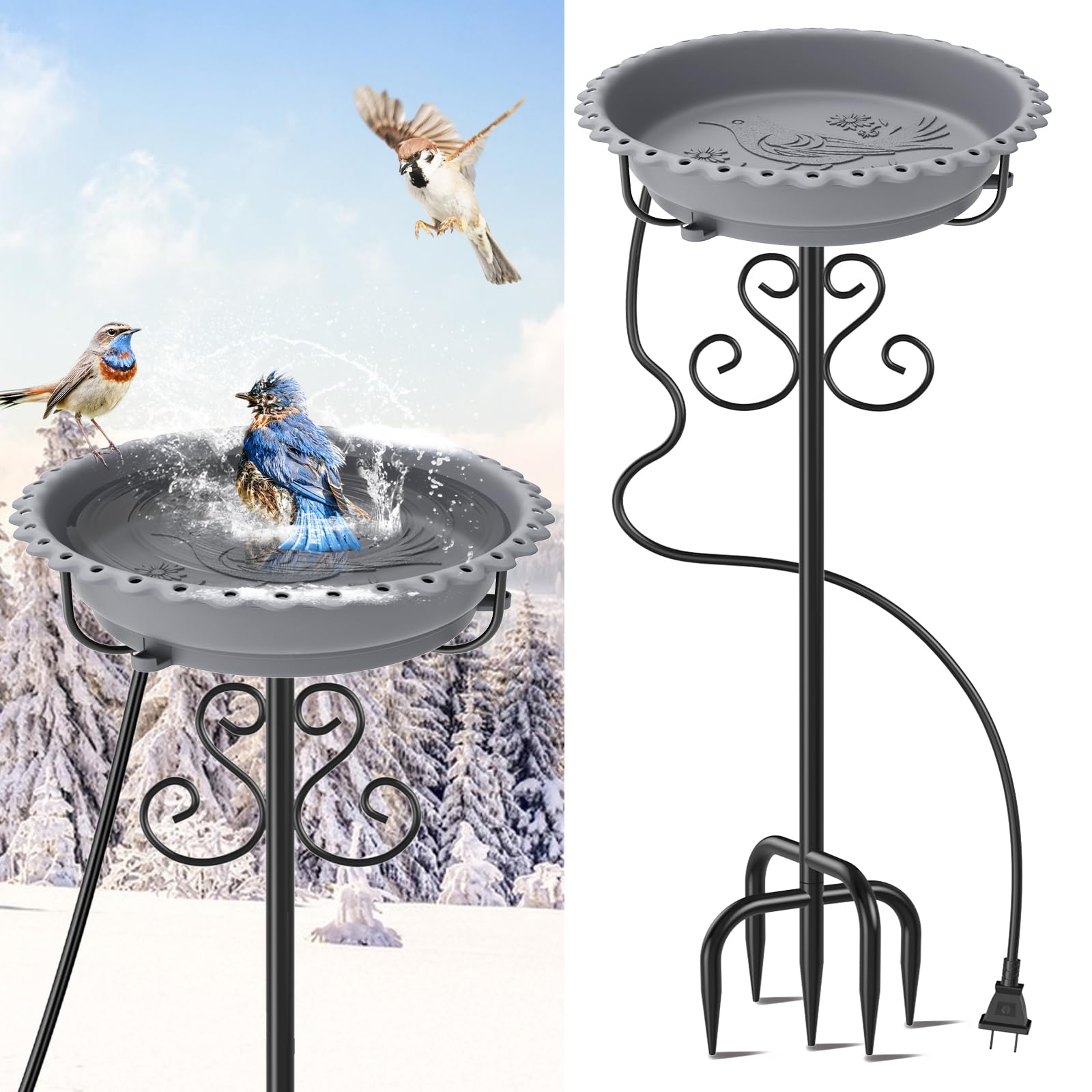ODSNANIE front view of heated bird bath showing full basin and base, attracts birds
