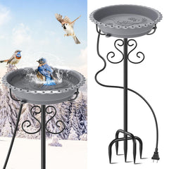 ODSNANIE front view of heated bird bath showing full basin and base, attracts birds