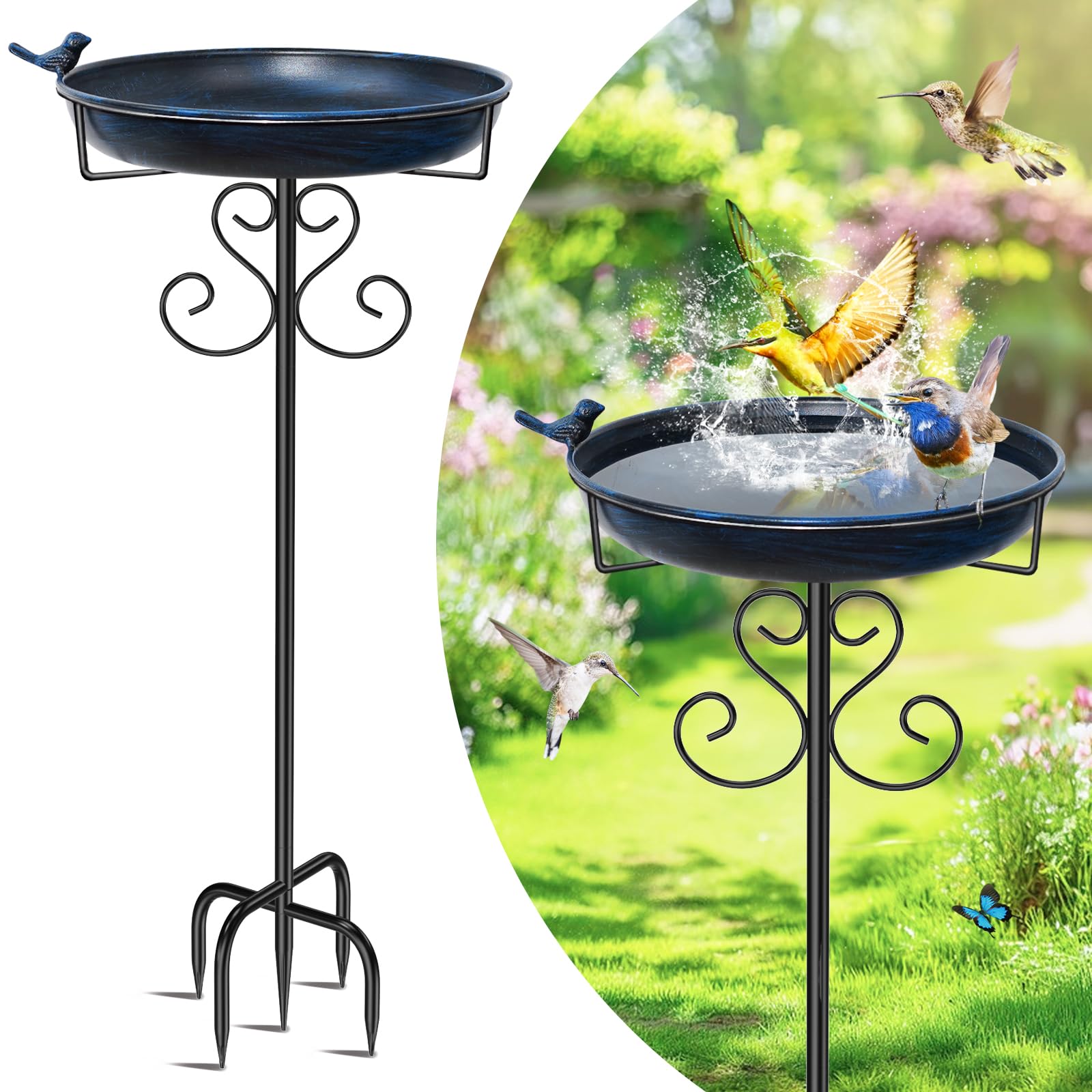 ODSNANIE front view of vintage bird bath showing elegant profile and garden appeal