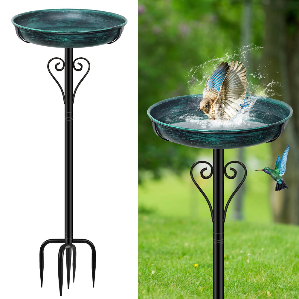 ODSNANIE front view of vintage green bird bath showing decorative shape and stability