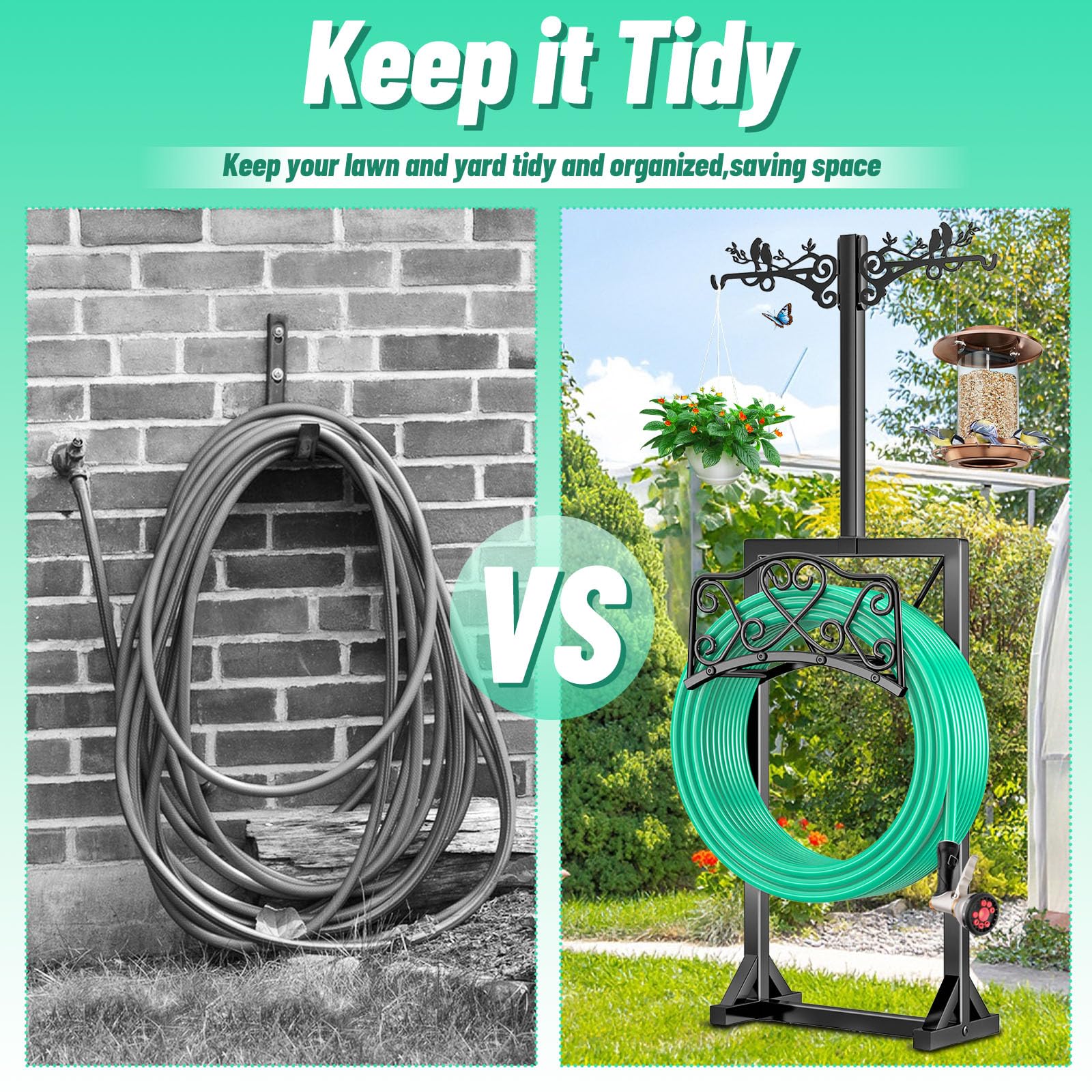 ODSNANIE hose rack placed on lawn showing portability and neat garden appearance