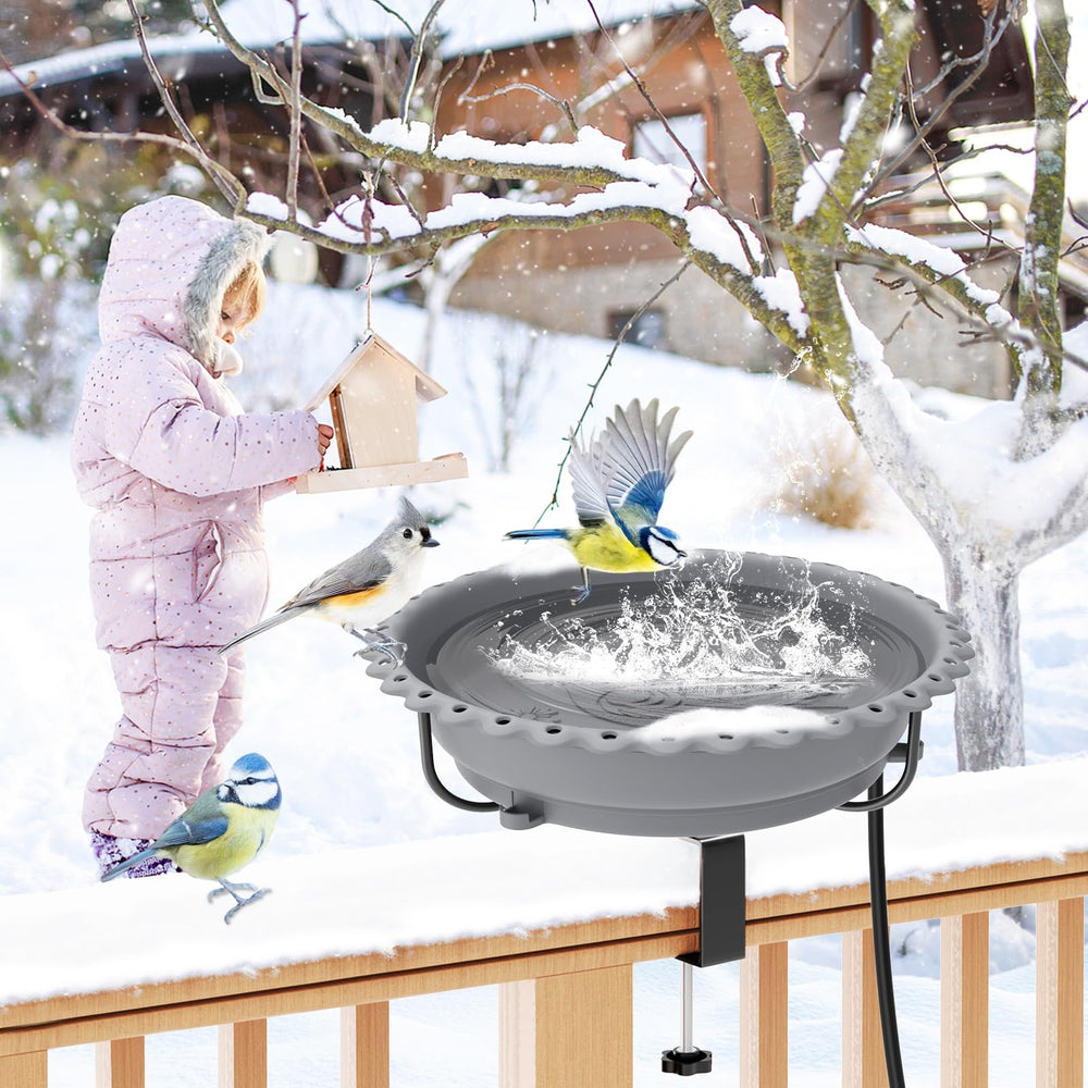 ODSNANIE backyard scene with bird on bowl showing how it attracts feathered visitors benefit