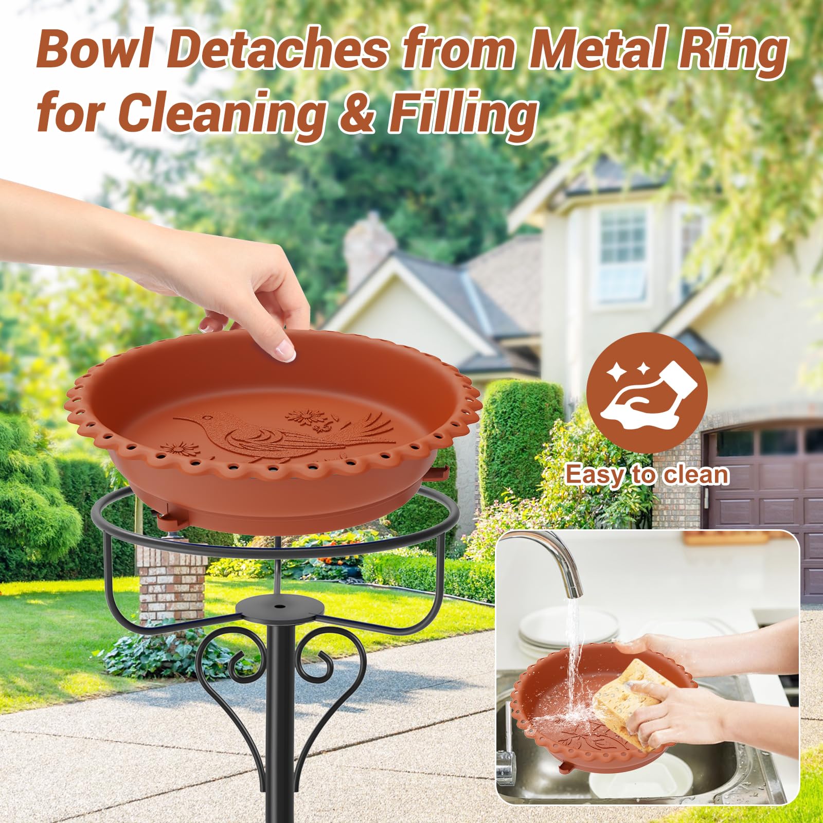 ODSNANIE bird bath staged on patio illustrating decorative garden appeal