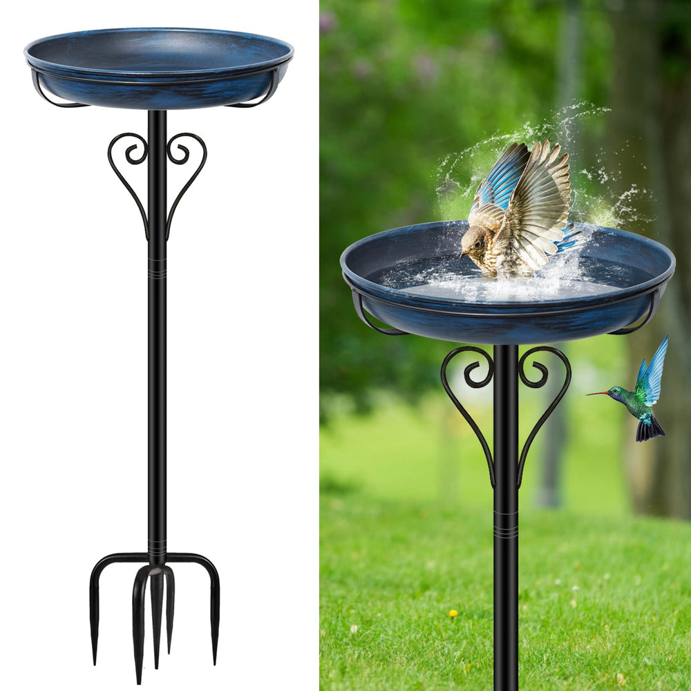 ODSNANIE front view of vintage blue bird bath showing full design and curb appeal