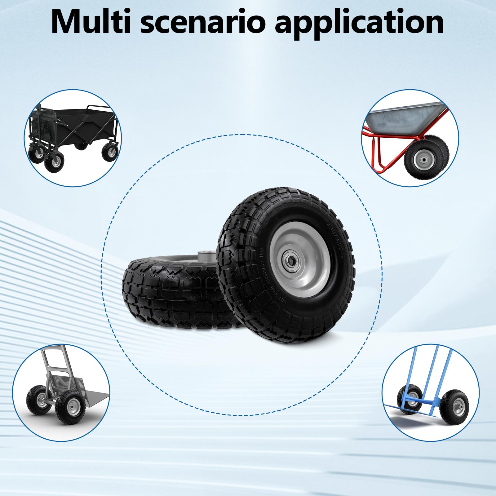 OEBYZWSL installed on garden cart demonstrating puncture-free operation benefit
