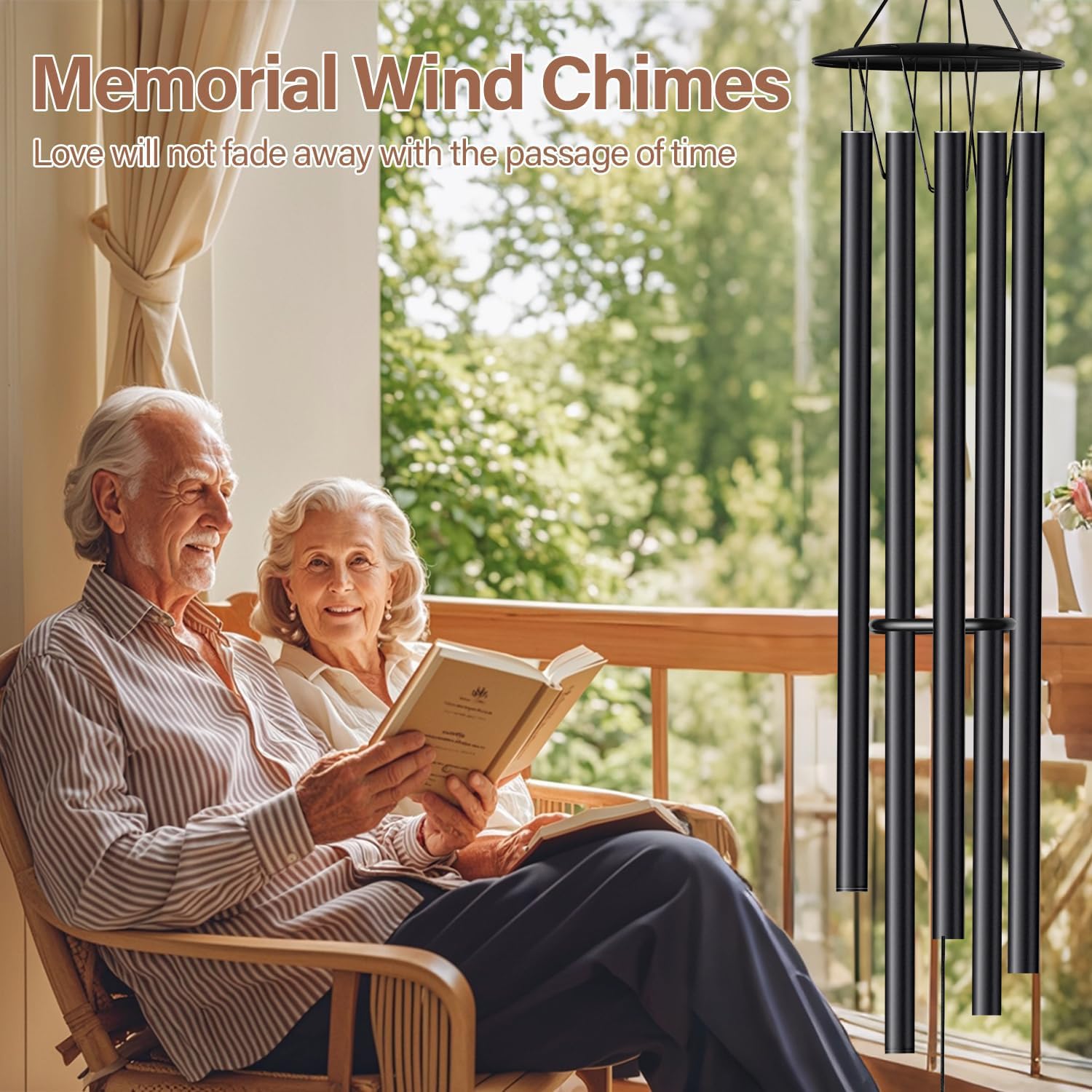 OEMUXU wind chime in garden memorial setting adding comforting, reflective atmosphere