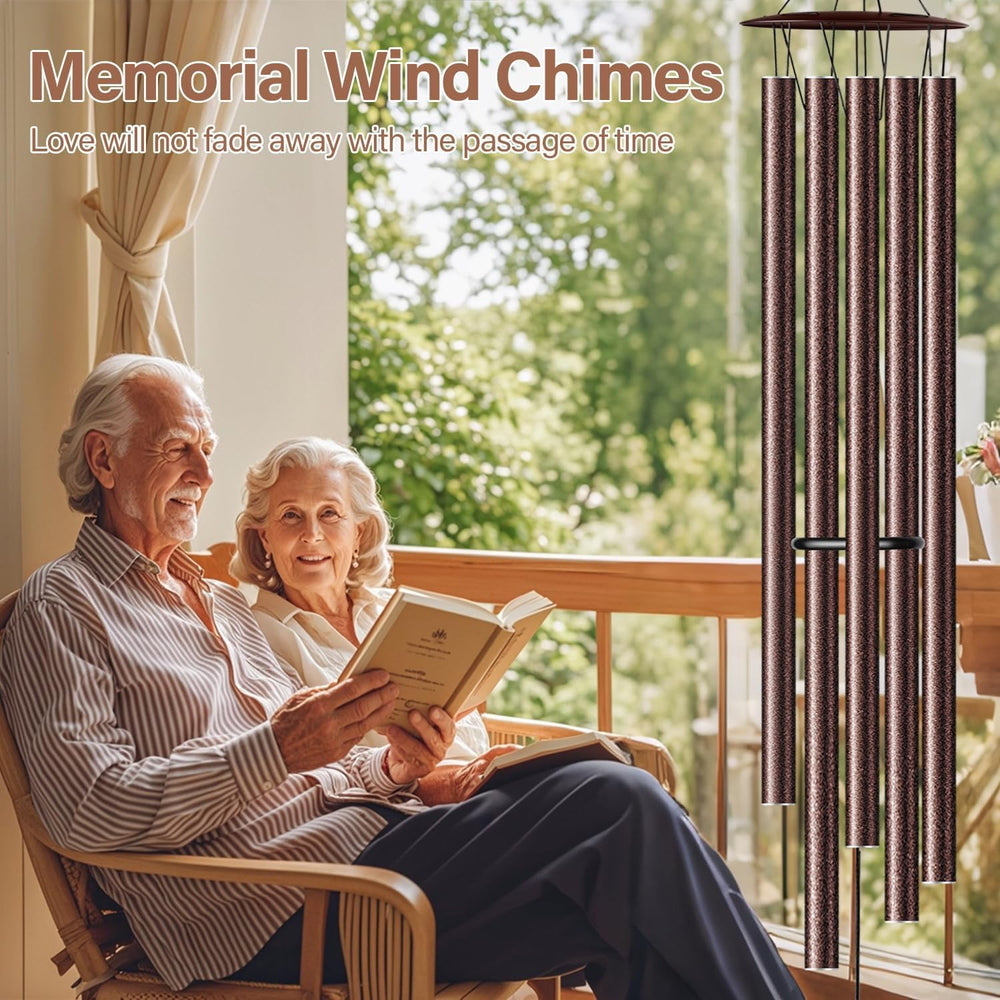 OEMUXU chime beside a chair showing scale and striking outdoor size