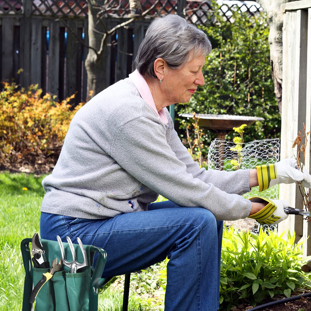 OFFICEJOY lifestyle garden setting with person using seat showing practical outdoor use