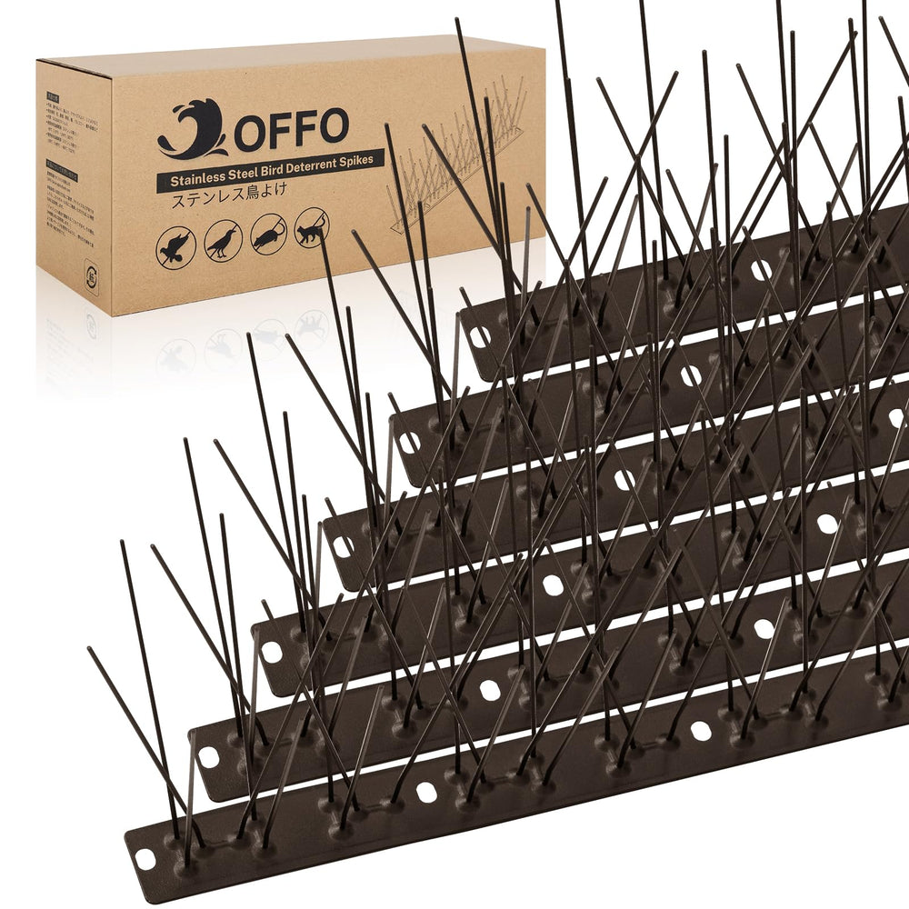 OFFO front view of full 10.8ft spike strip showing neat brown finish and coverage benefit