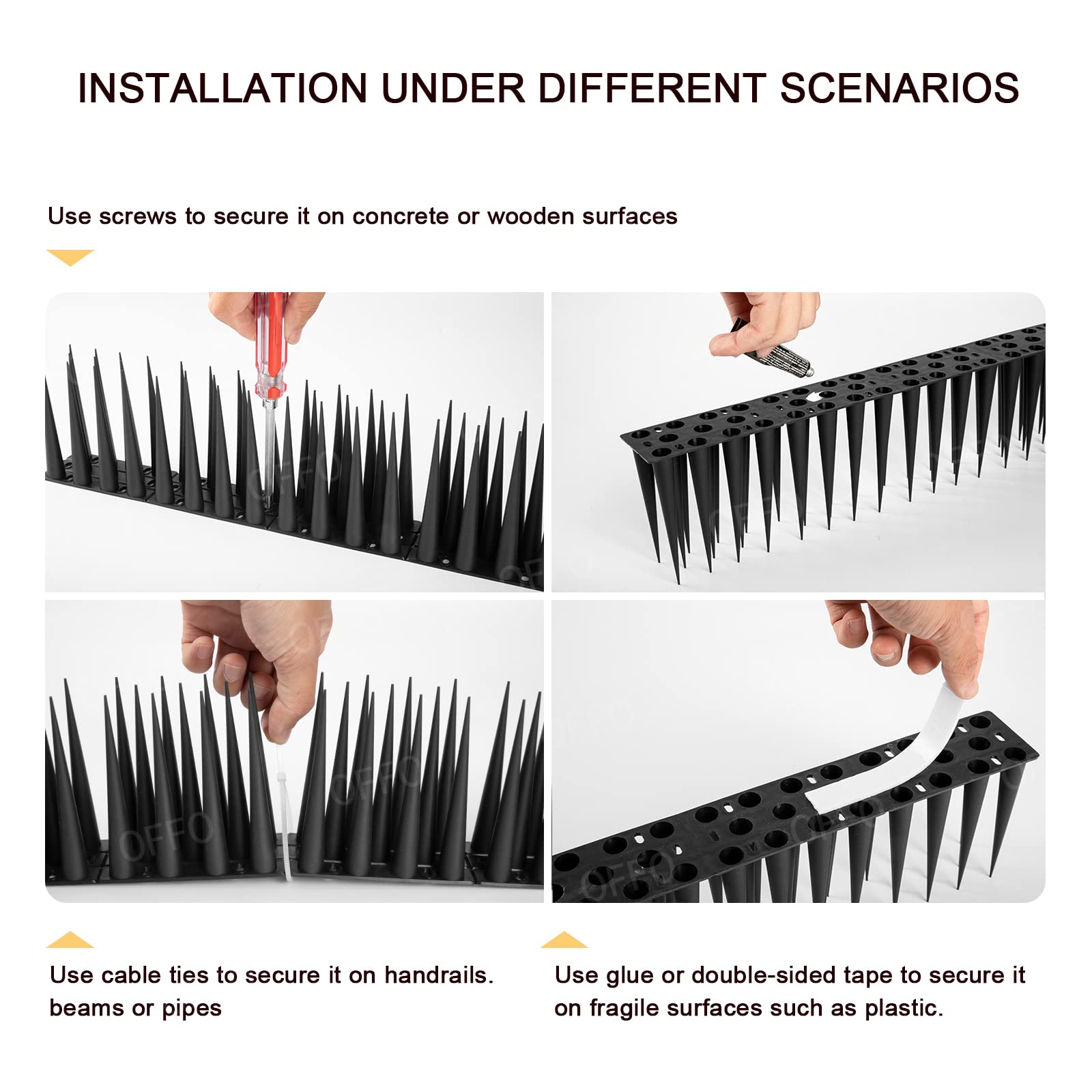 OFFO hand holding spike strip to show scale and simple DIY handling