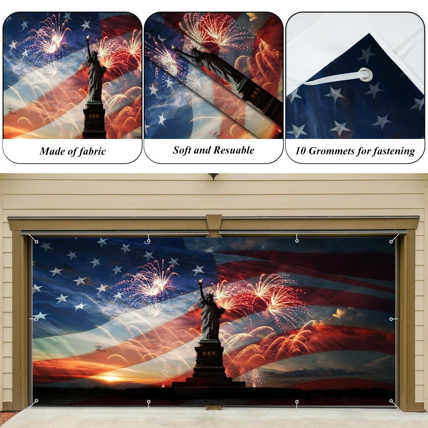 OFILA garage door backdrop in evening party setting adding festive atmosphere and photo-ready background