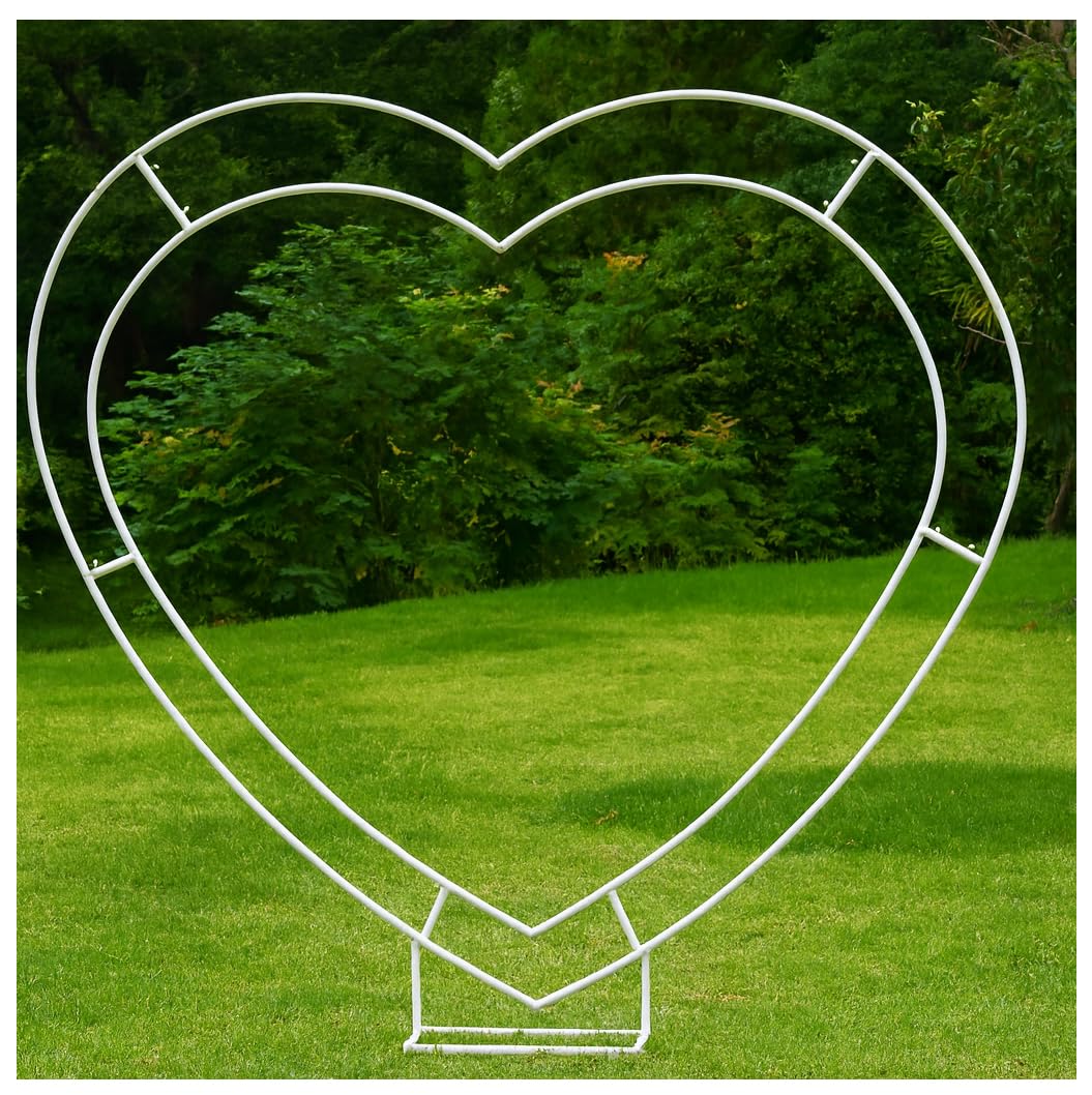 Oftest heart arch front view showing full white heart frame and elegant backdrop benefit