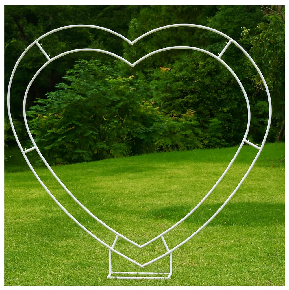 Oftest heart arch front view showing full white heart frame and elegant backdrop benefit