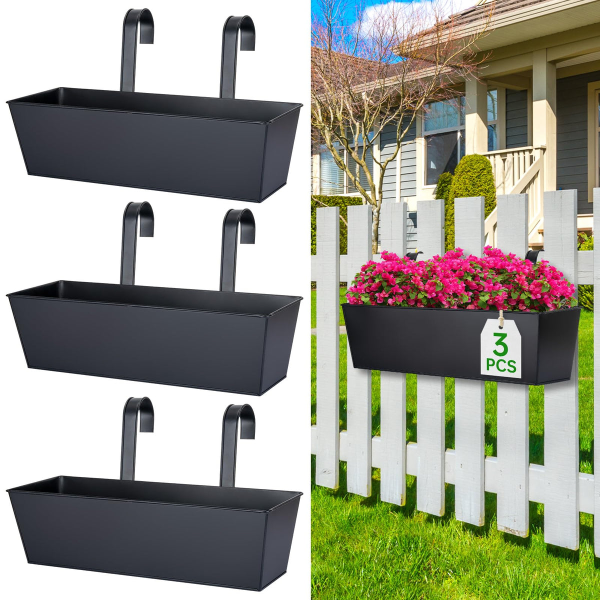OGIMA front view of 16-inch railing planter showing clean lines and capacity