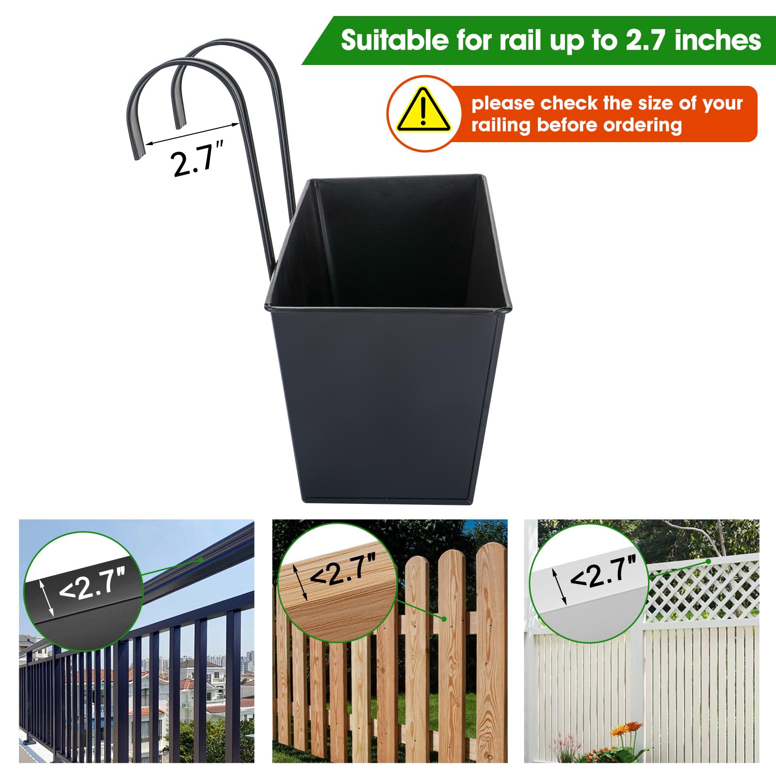 OGIMA hooks securing planter to wide railing for stable outdoor mounting