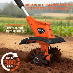 OGORI side view with batteries attached highlighting long runtime benefit for yard work