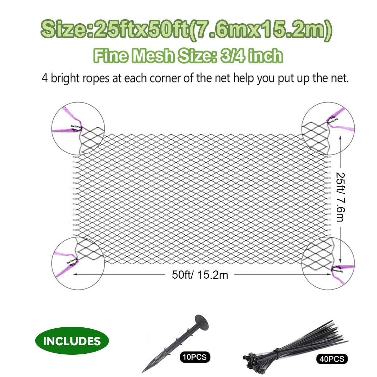 OGORI marked corners with cable ties and stakes included for quick, secure installation