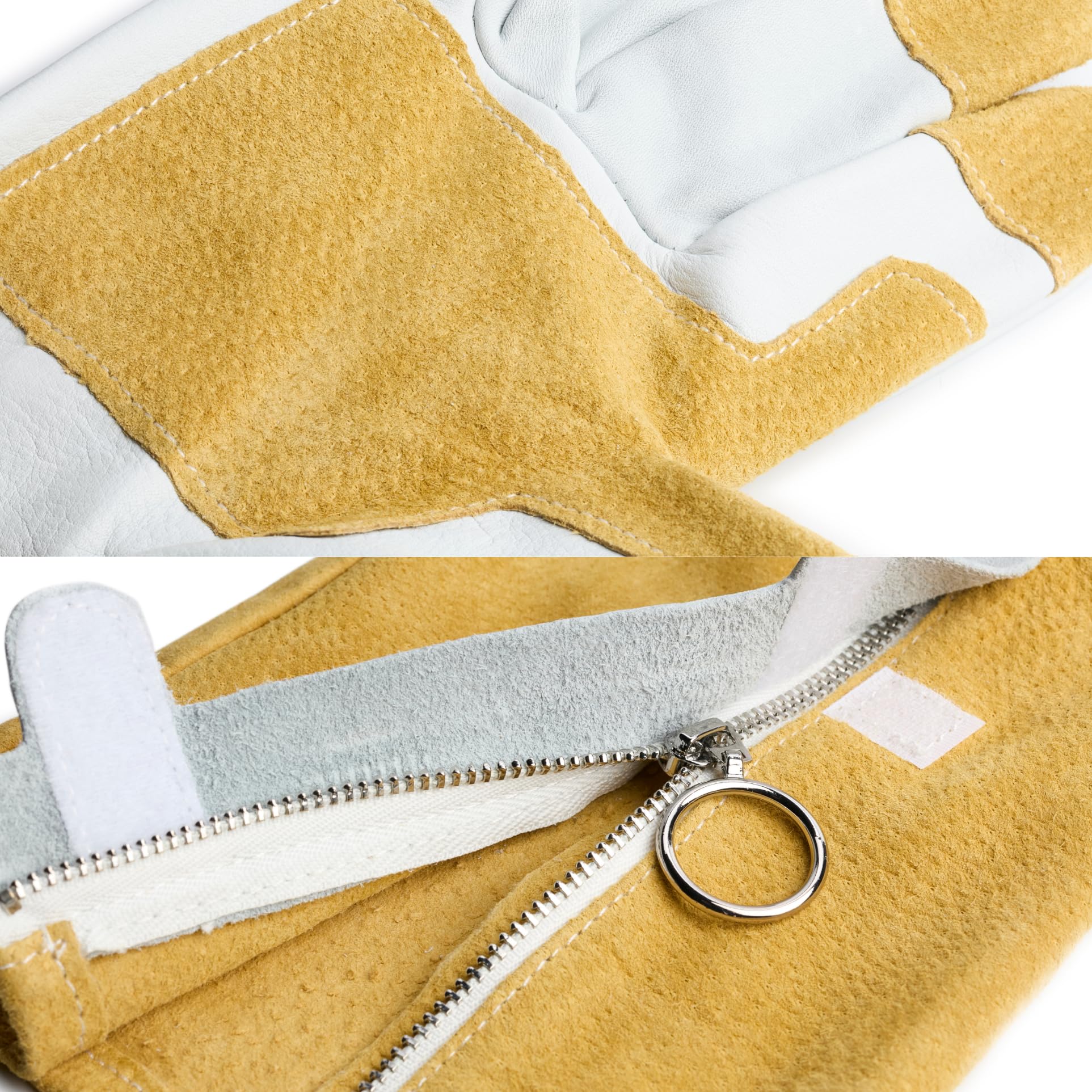 Ogre Outdoor and Garden Supply leather close-up showing reinforced stitching and durability benefit