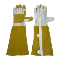 Ogre Outdoor and Garden Supply gloves front view showing full leather protection and zip benefit