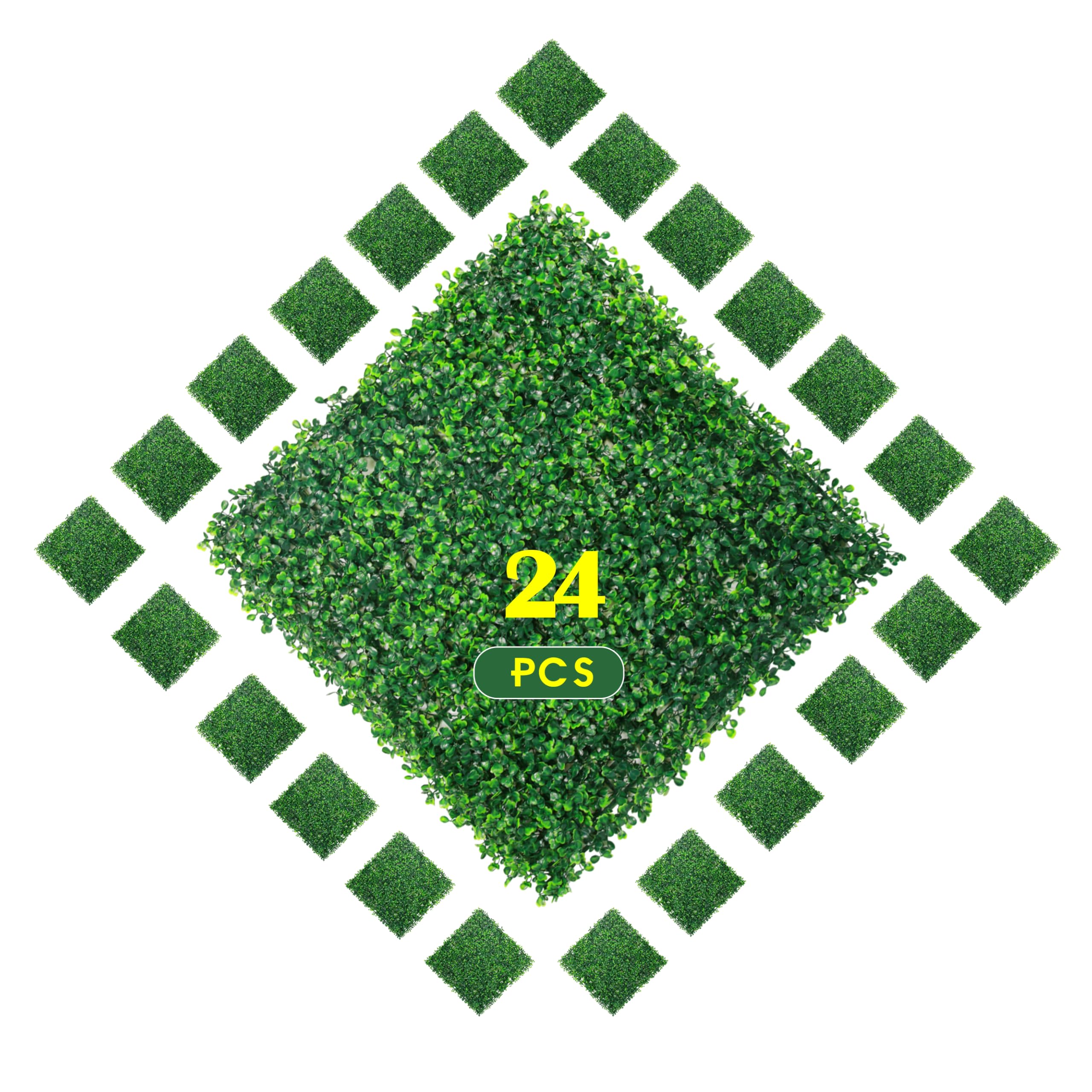 Ogrmar front view of stacked boxwood panels showing dense greenery and instant privacy benefit