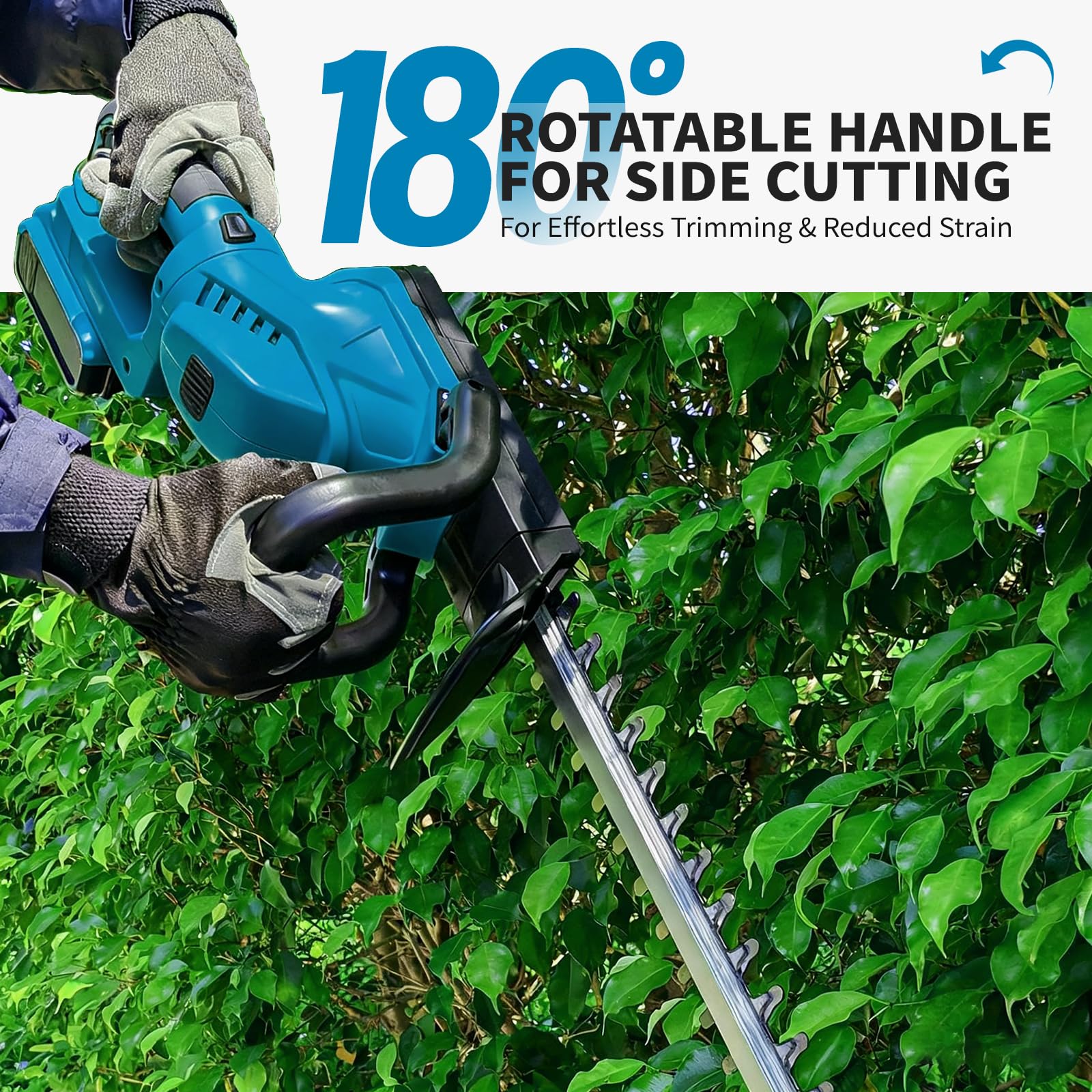 OHAISFELA cordless hedge trimmer in use delivering neat hedge edges benefit